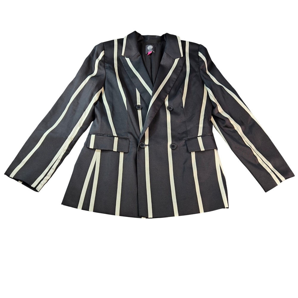 Vince Camuto Black White Striped Double Breasted Blazer Jacket Size 8 9188517
